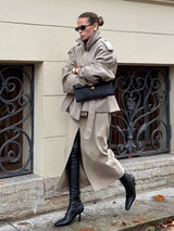 Solid Lapel Double-Breasted Trench Coat – Autumn 2025 High Waist Windbreaker