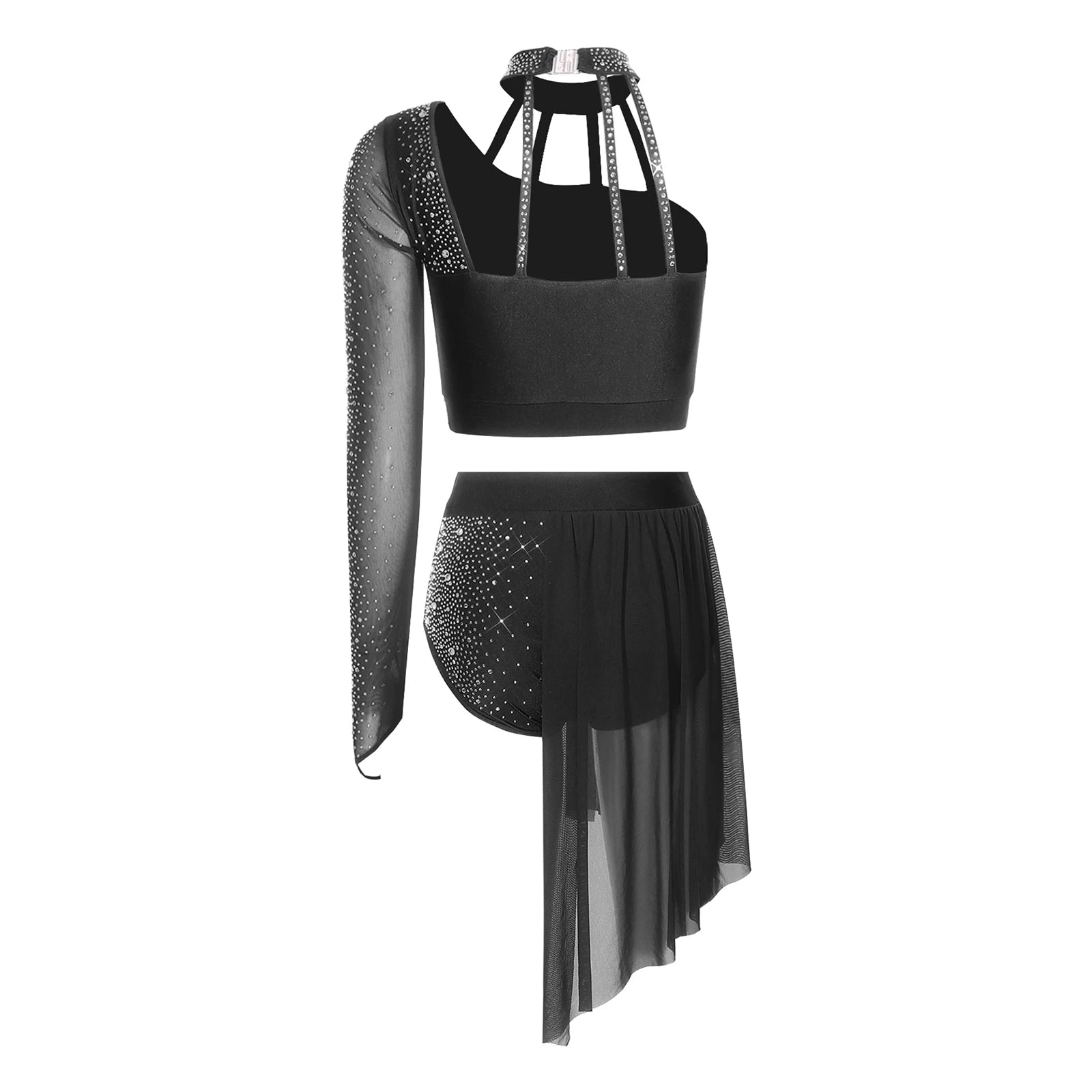 Women's 2-Piece Rhinestone Dance Crop Top & Shorts Set