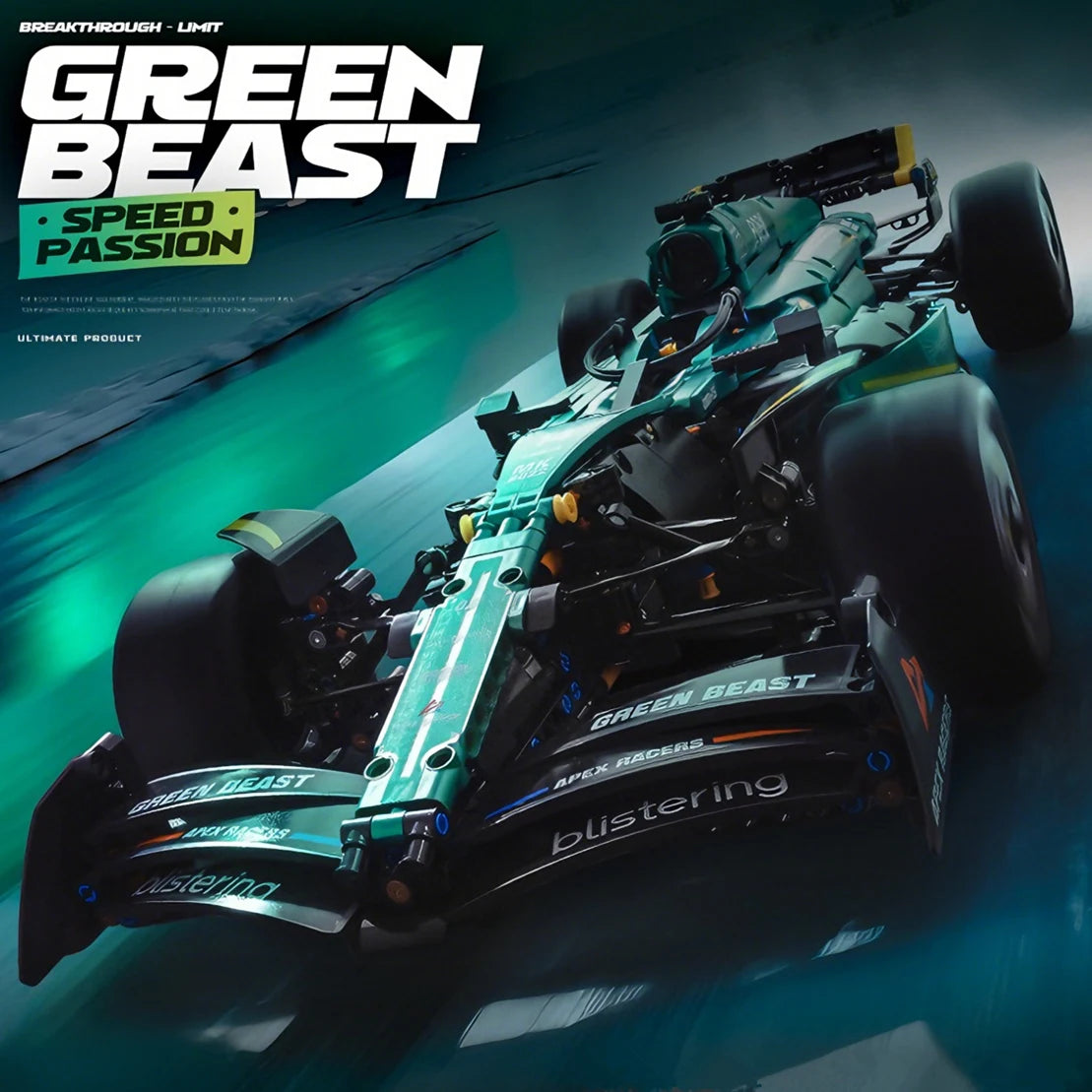 Designer Technical Car Blocks Green Speed Vechiel Sport Racing Hypercar Creative Model Building Bricks Toys DIY Gifts