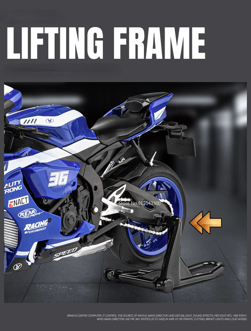 1/12 Yamaha R1M Toy Motorcycle Model Alloy Diecast with Shock Absorption Simulation Scale Motorcycle Model Toys for Kids Gifts