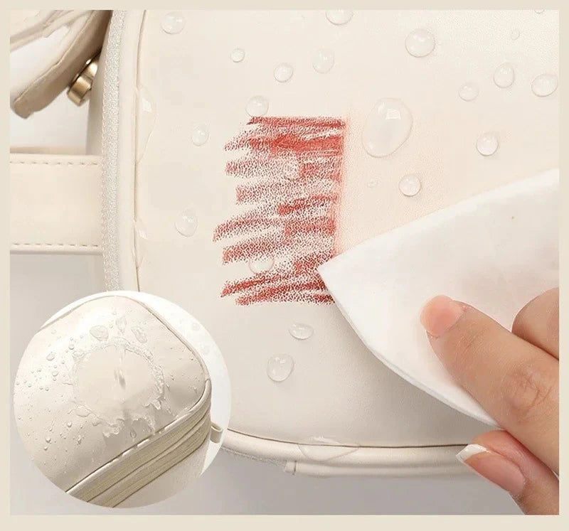 Multifunctional Makeup Bag For Women PU Leather Large Capacity Portable Double Zipper Travel Makeup Brush Toiletries Storage Bag