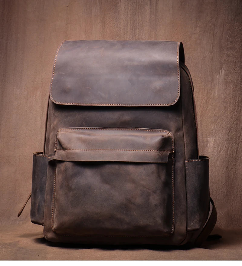 LUOKIR High Quality Genuine Leather Backpack Vintage Crazy Horse Cowhide Luxury School Bag Computer Knapsack For 15 Inch Laptop