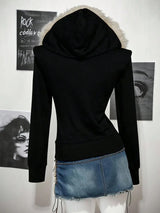 Autumn and Winter Women's Y2K GOTH Zipper Hoodie, Hairy Neck Hat, Slim Fit Long Sleeved Coat, Daily Punk Street Wear Coat