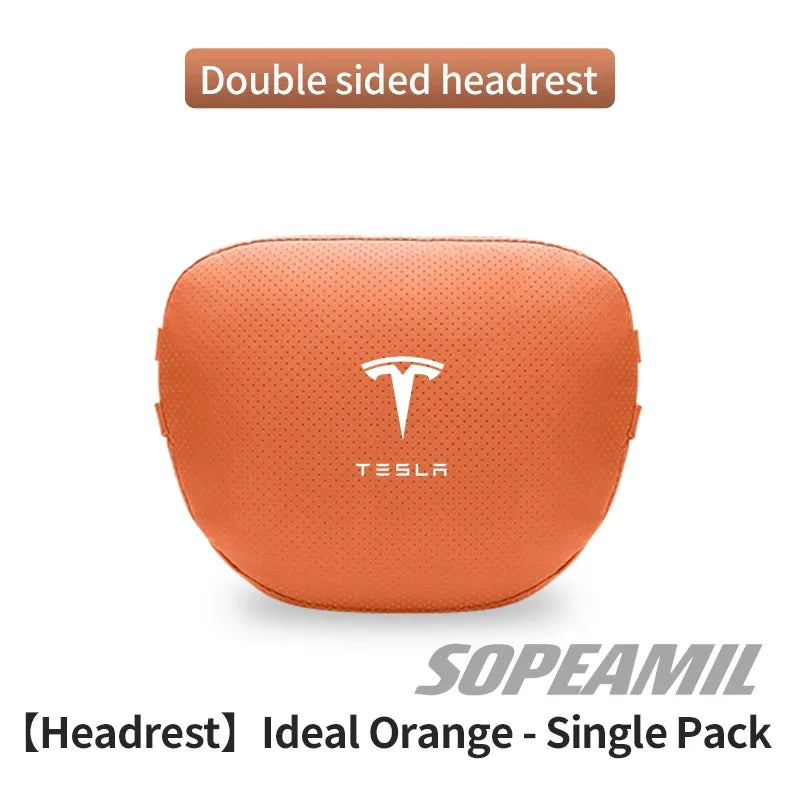 Car Double-Sided Suede Leather Headrest Neck Support Pillow Seat Waist Cushion Tesla Cybertruck Model 3 Model Y Model S Model X