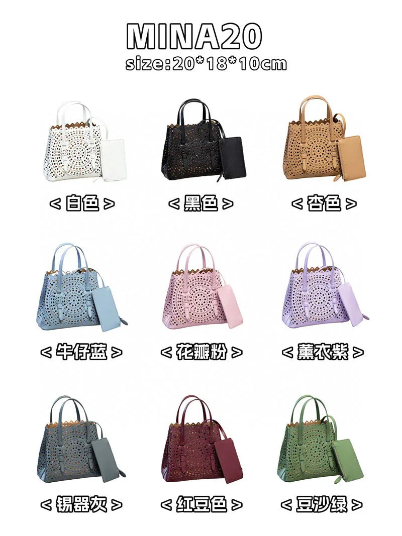 New Tote Bag French Cowhide Handmade Bag Niche Laser Engraved Hollow Leather Vegetable Basket Bag Casual Versatile Temperament