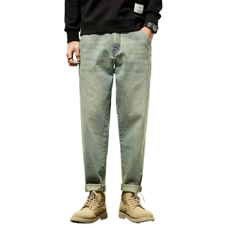 Men’s Retro Relaxed-Fit Cotton Harem Jeans