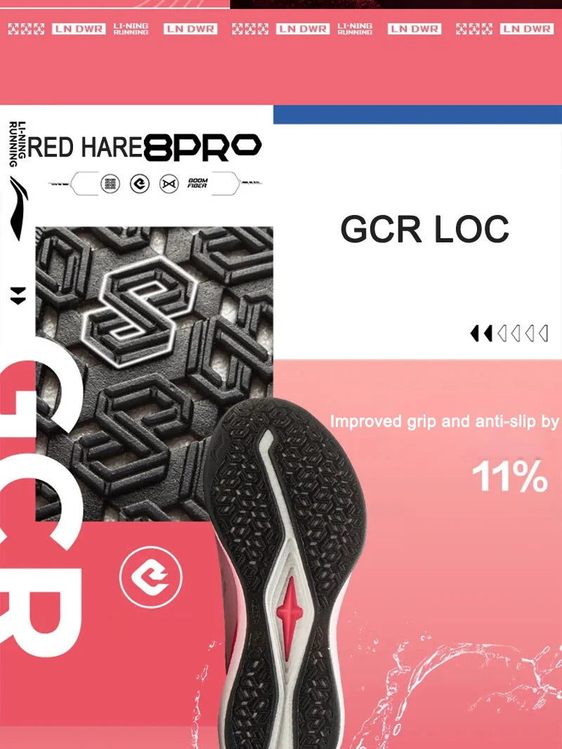Li-Ning Women's RED HARE 8 PRO Racing Running Shoes BOOM Cushion LN DWR Water Repellent LiNing Training Sneaker ARPV016