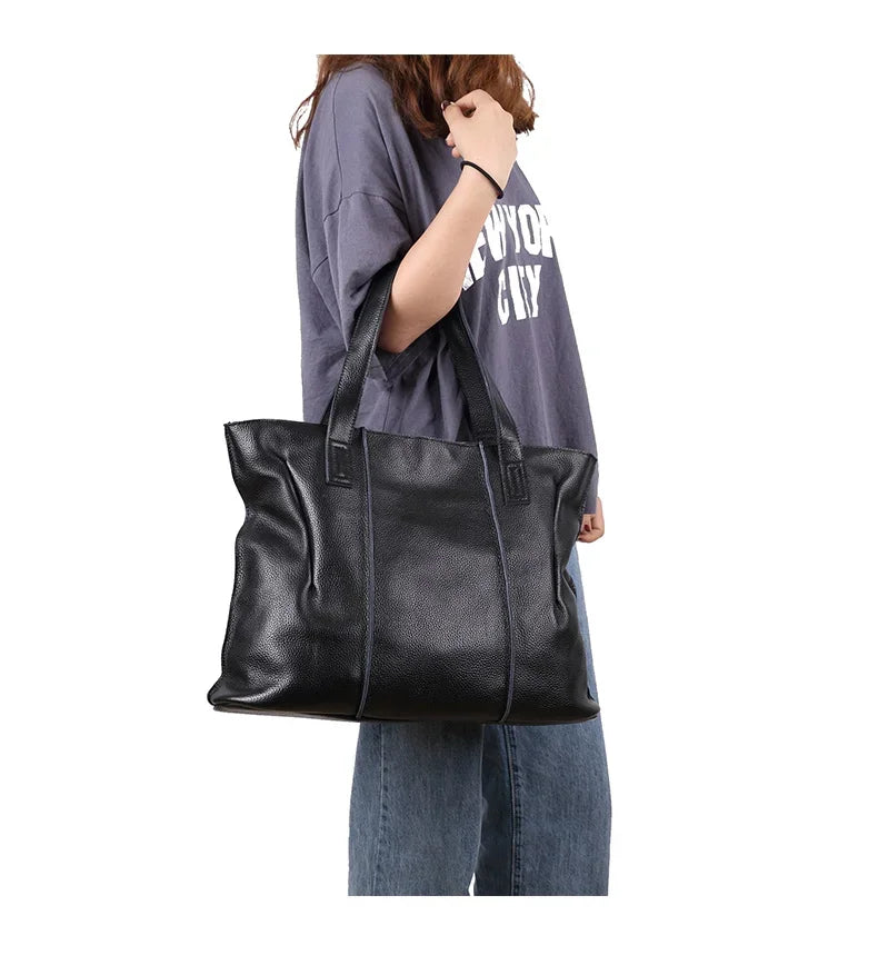 Women's Large Capacity Cowhide Handbag Female Retro Fashion Luxury Bags Ladies Real Natural Cow Leather Shoulder Bag for Lady