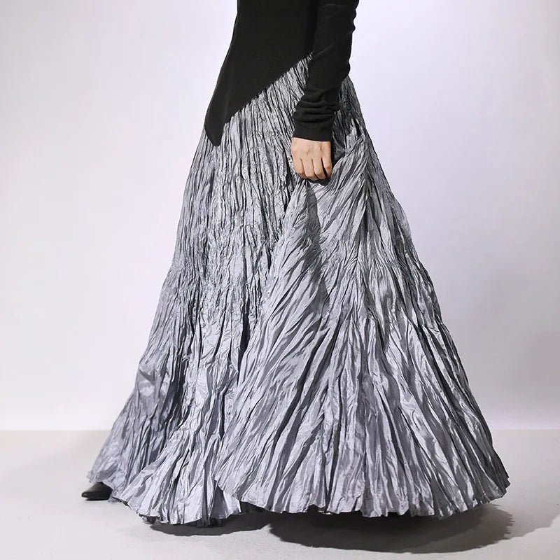 Elegant High-Waist Pleated Maxi Skirt for Women