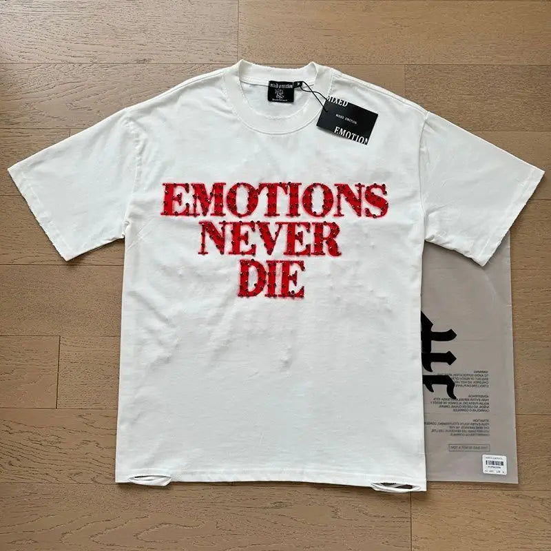 MIXED EMOTION Oversized Cotton Rhinestone T-Shirt