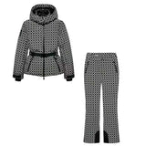 2026 Women's Winter Hooded Padded Sport Parkas Pants 2 PCS Set Belt Female Elegant Warm Windproof Skiing Coats Jackets Trousers