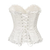 USA-Made Jacquard Ruffled Overbust Corset – Gothic Victorian Push-Up Bustier