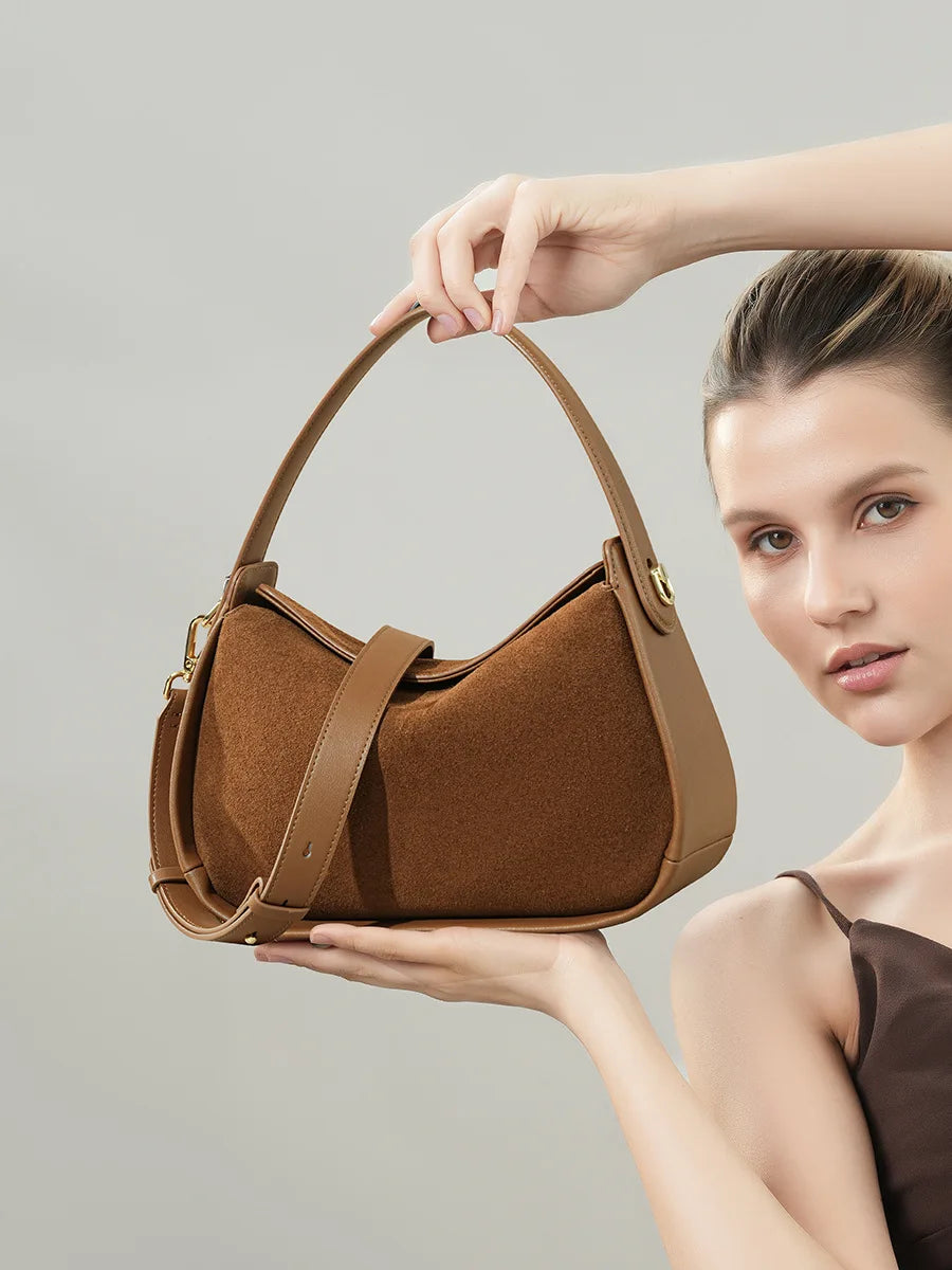 2025 New Suede Leather Crossbody Bag Unique Design Shoulder Pack Women Work Commuting Handbag Urban Beauty Box Tote Messenger