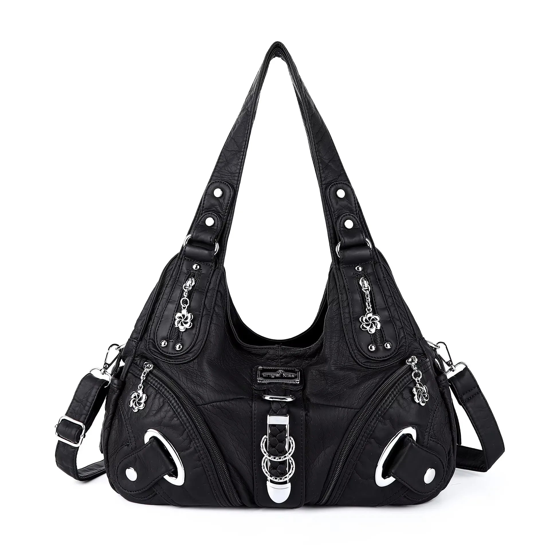 Angel kiss Women Handbags Fashion Shoulder Bag Large Black Tote Top-handle Shopping Pack Multiple Pockets Satchel Lady  Purse