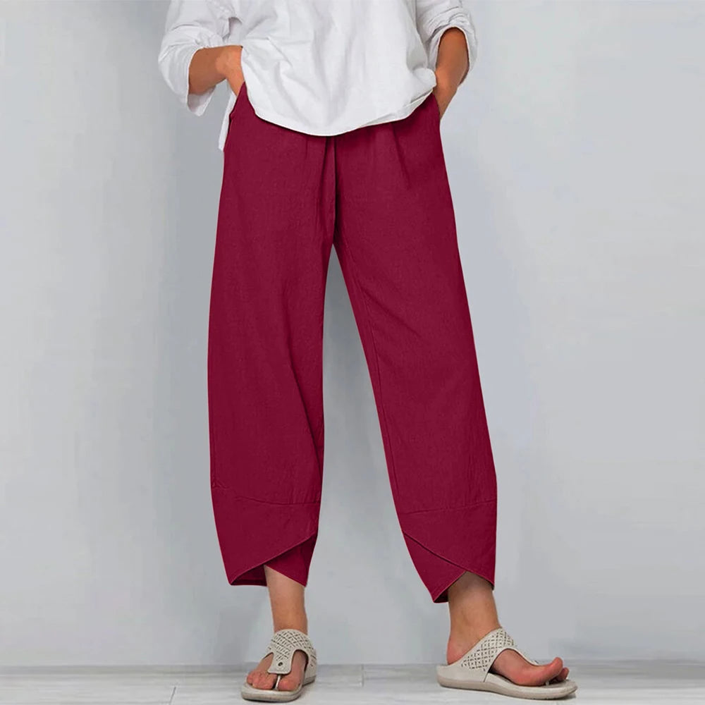 Women's Cotton Linen High-Waist Harem Pants