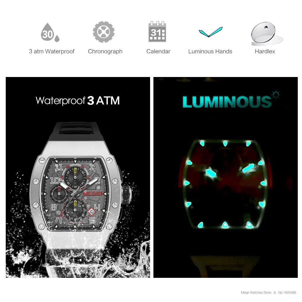 Men's Sport Chronograph: Stainless Steel Waterproof Quartz Watch
