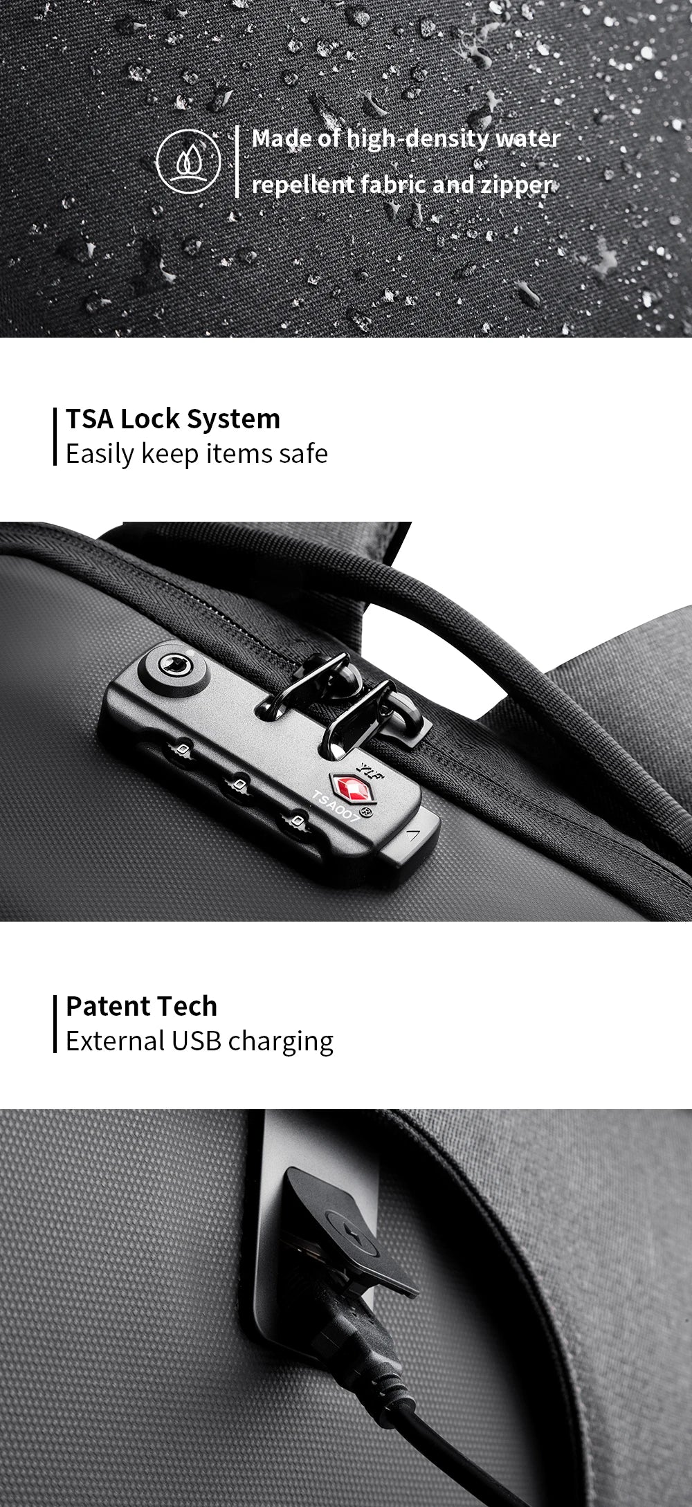 Kingsons  Anti-theft Men Backpack 180 Degree Open USB Charging Laptop Backpack 15.6 inch School Bags for Teenage Boys