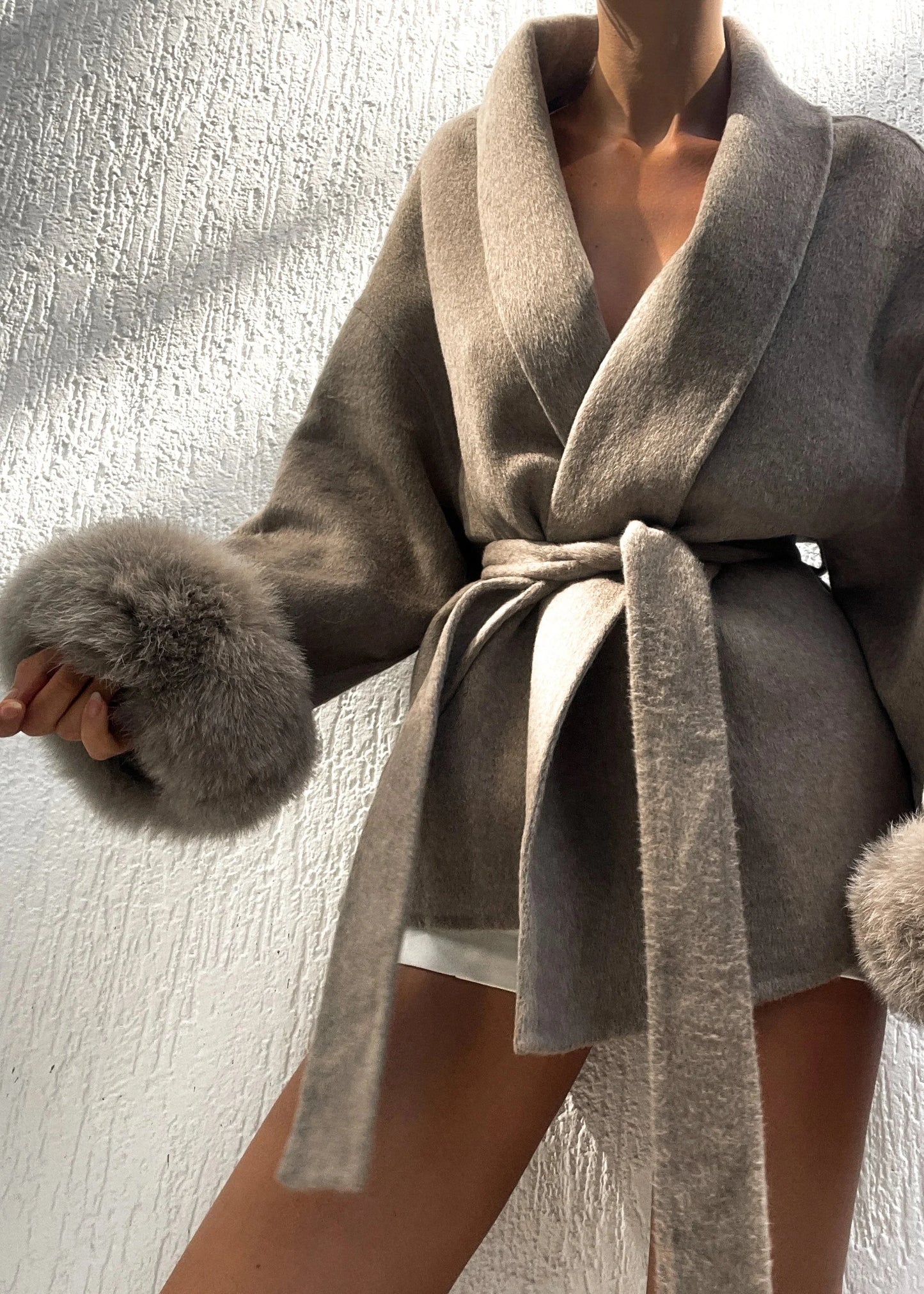 Elegant Lace-Up Woolen Short Coat