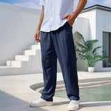 Men's Cotton Linen Pants Straight Leg Lightweight Breathable Comfortable Trousers Beach Style Solid Color Casual Cozy Sweatpants