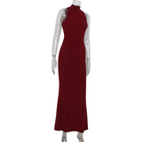 Elegant Red Sequin Sleeveless Maxi Gown