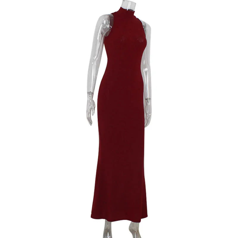 Elegant Red Sequin Sleeveless Maxi Gown