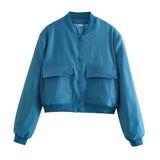 Women’s Vintage Utility Bomber Jacket – Chic Button-Down Outerwear