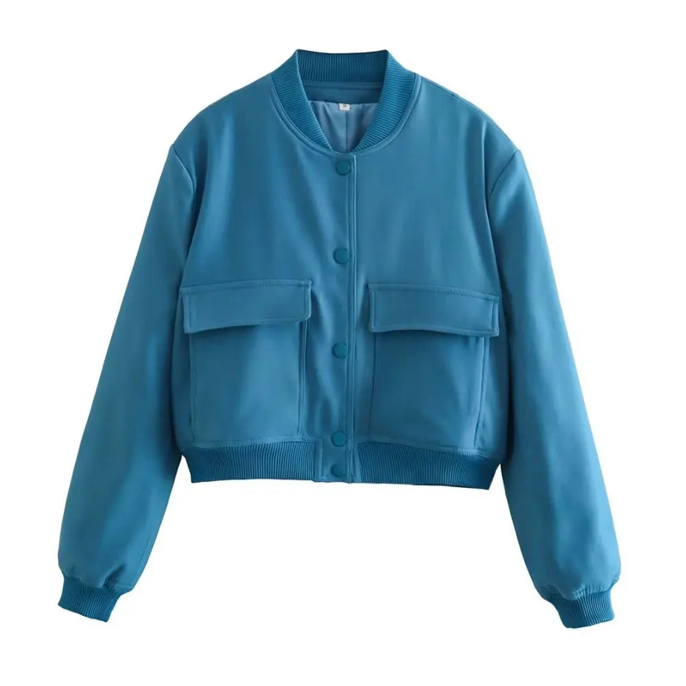 Women’s Vintage Utility Bomber Jacket – Chic Button-Down Outerwear