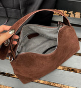 Wholesale Women Suede Bag Female Retro Frosted Cowhide Split Leather Armpit Shoulder Bag Lady Handbag Trendy Crossbody Messenger