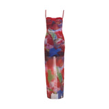 Colorful Lace Maxi Dress with Stretch Fit