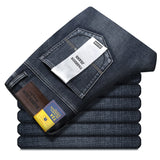 Autumn Winter Men's Jeans Classic Retro Grey Denim Pants Man Work Slim Straight Stretch Cotton Trousers Streetwear Plus Size 40
