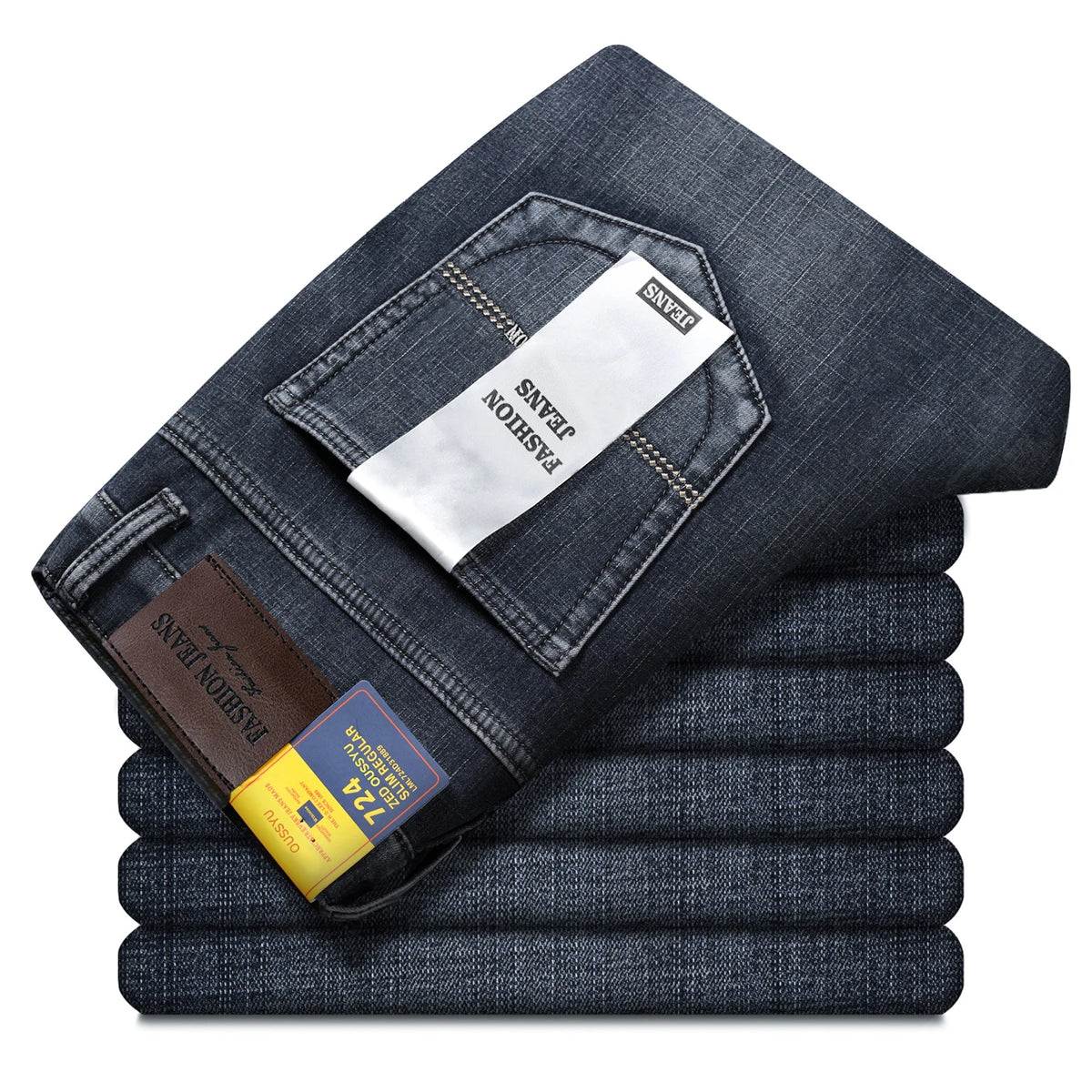 Autumn Winter Men's Jeans Classic Retro Grey Denim Pants Man Work Slim Straight Stretch Cotton Trousers Streetwear Plus Size 40
