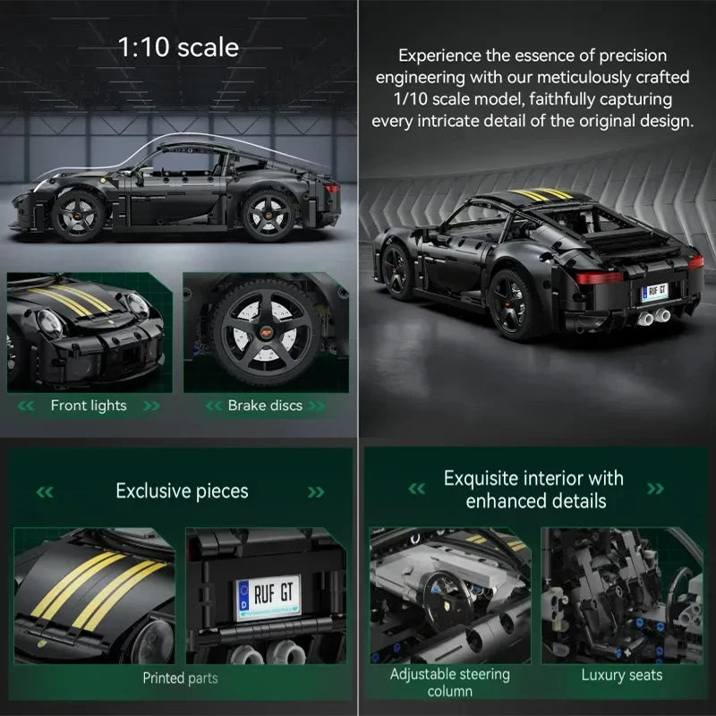 Cada 1655Pcs 1:10 New 2024 RC Classic Germany 2019 Sports Car LED Building Blocks City Remote Control Racing Car Bricks Toys Boy