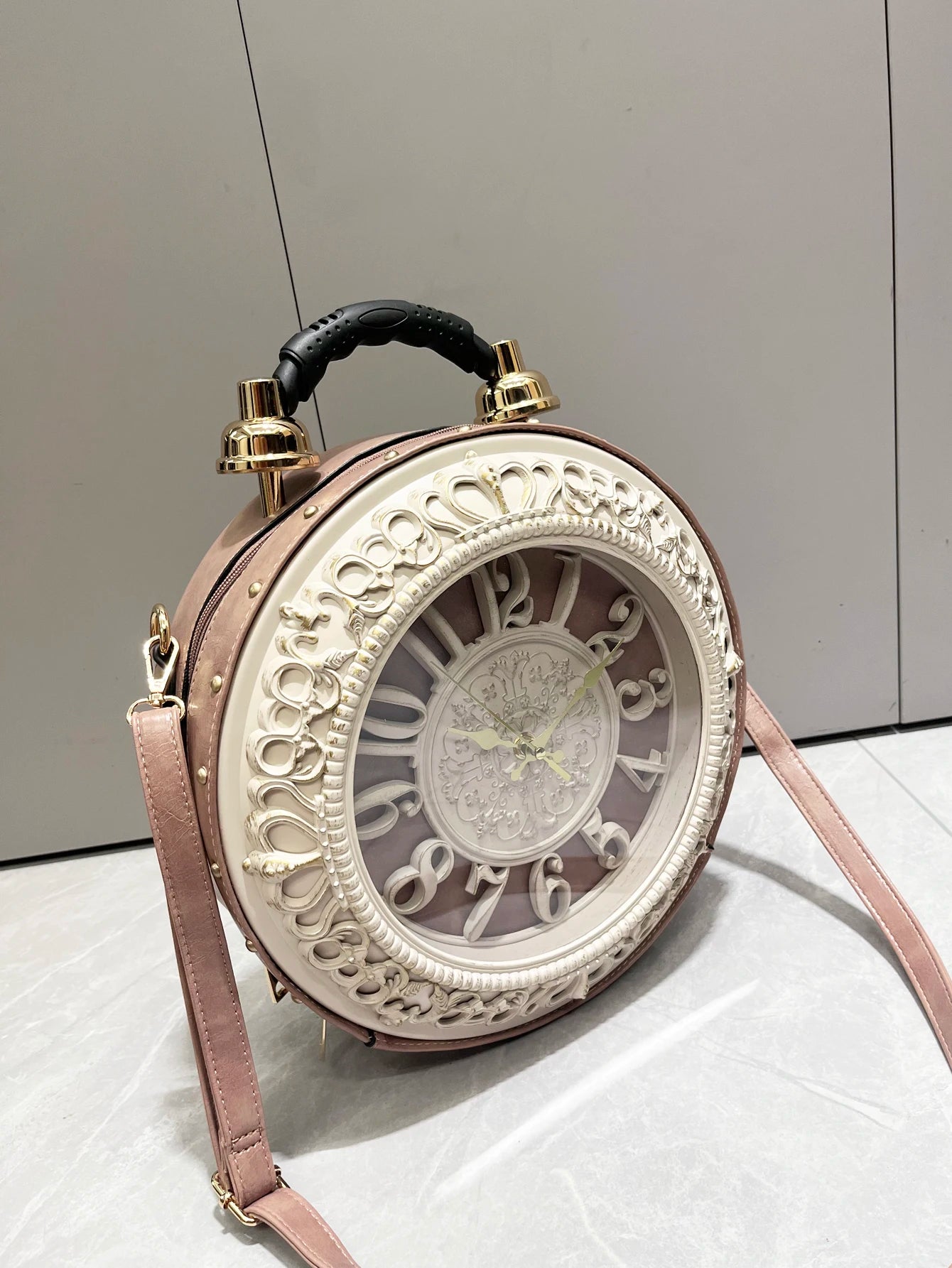 Vintage Clock-Style Circular Shoulder Bag