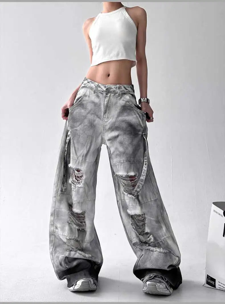 Women's Wide-Leg Distressed Jeans | High Street Style