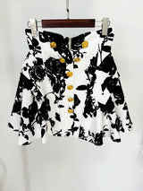2026 Runway Floral Mini Skirt with Rose Gold Buttons