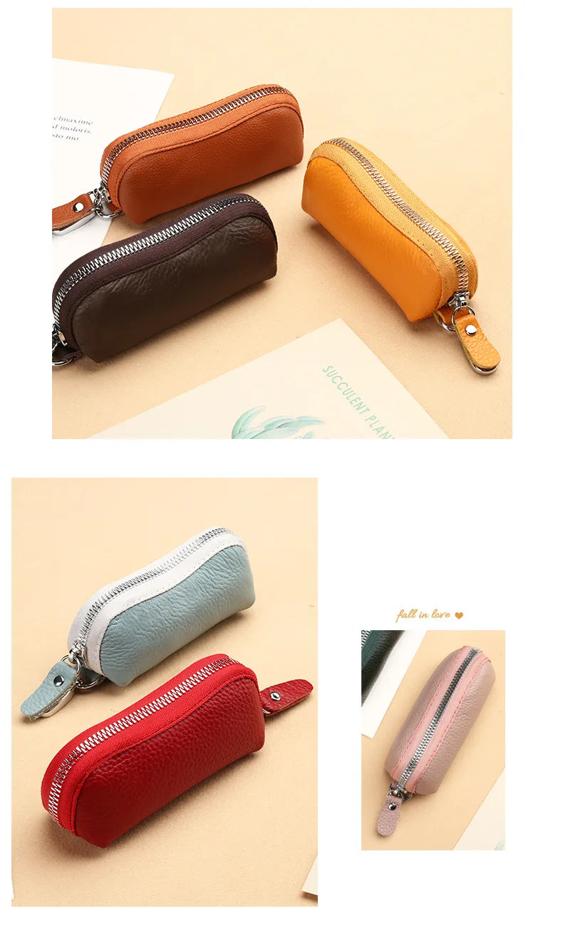 EDC Keychain for Women Genuine Leather Key Box for Car Keys Holder Case Mini  Pocket Card Wallet Coin Pouch Women's Purses