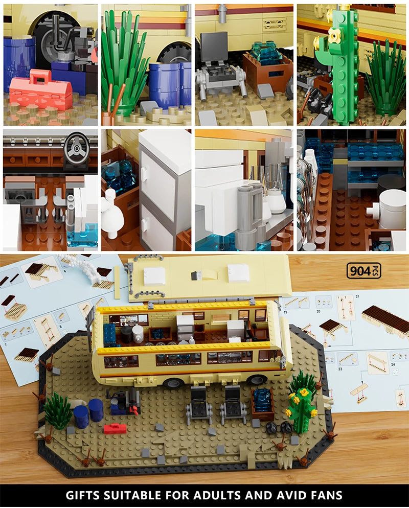 Technical Breaking Bad RV Adventure Camper Bus Car Model Building Blocks Fit Car Vehicle Assemble Bricks Toys For Avid Fans