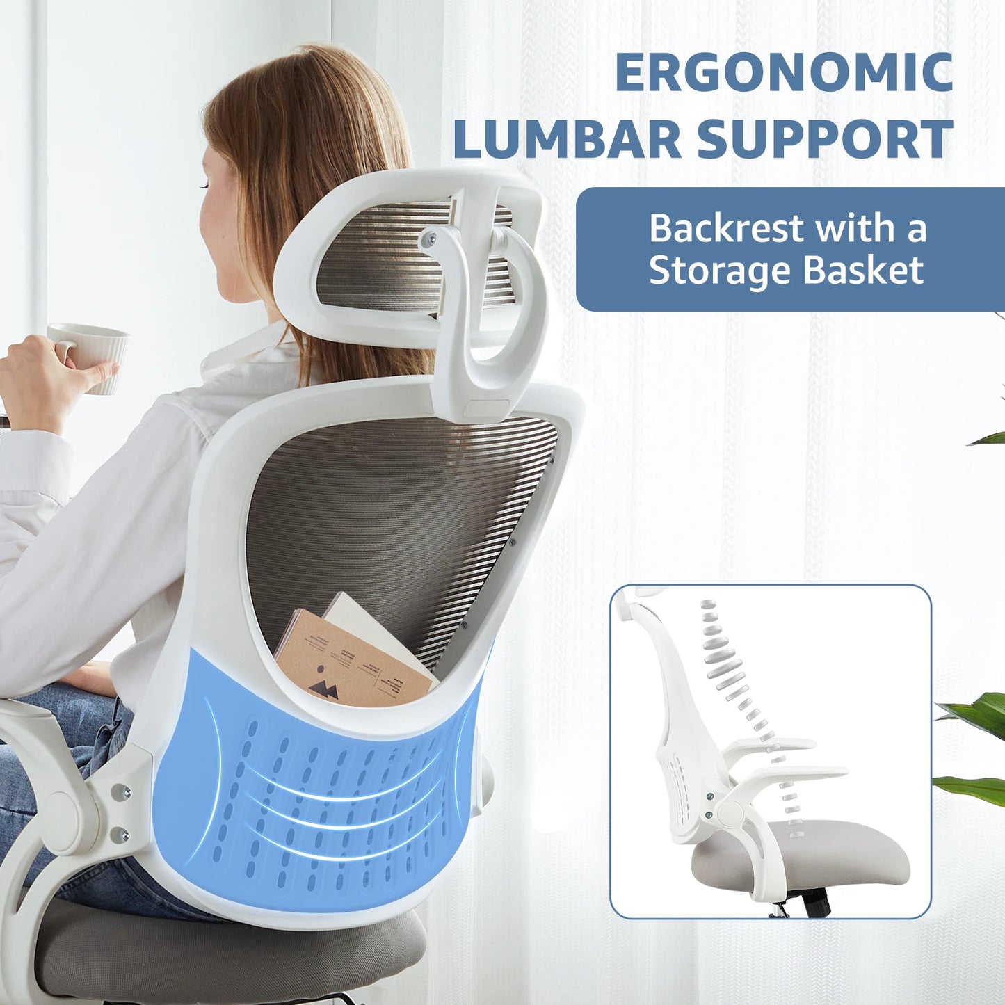JHK Ergonomic Mesh Office Chair with Flip-Up Arms