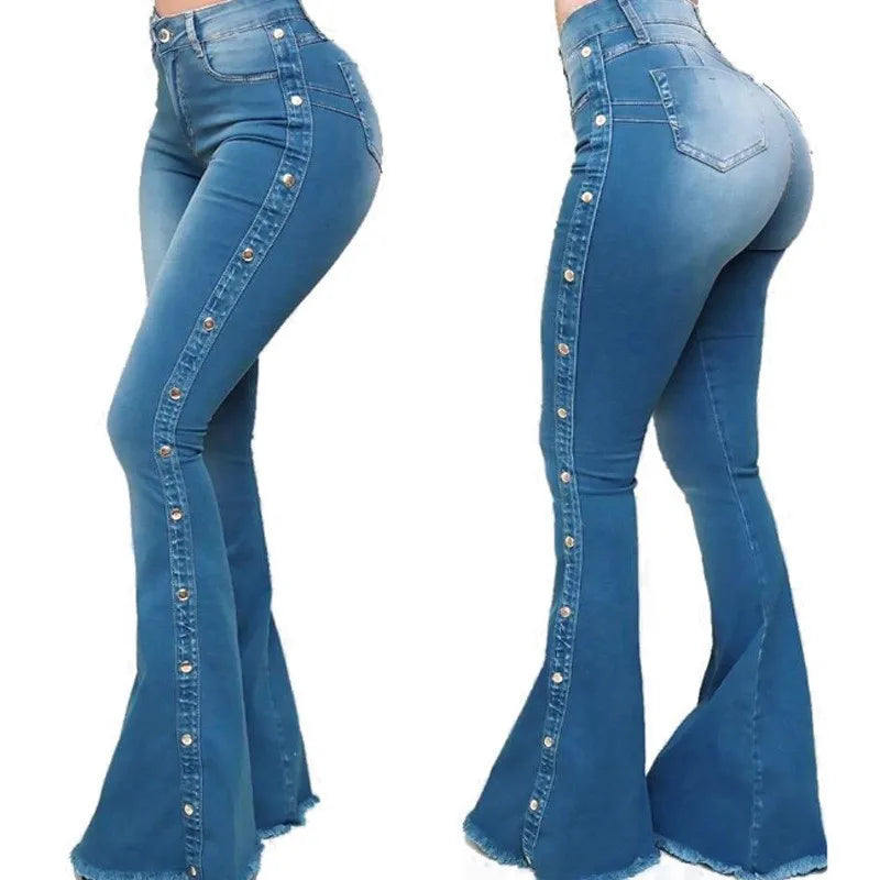 Women's High-Waist Stretch Denim Flare Pants