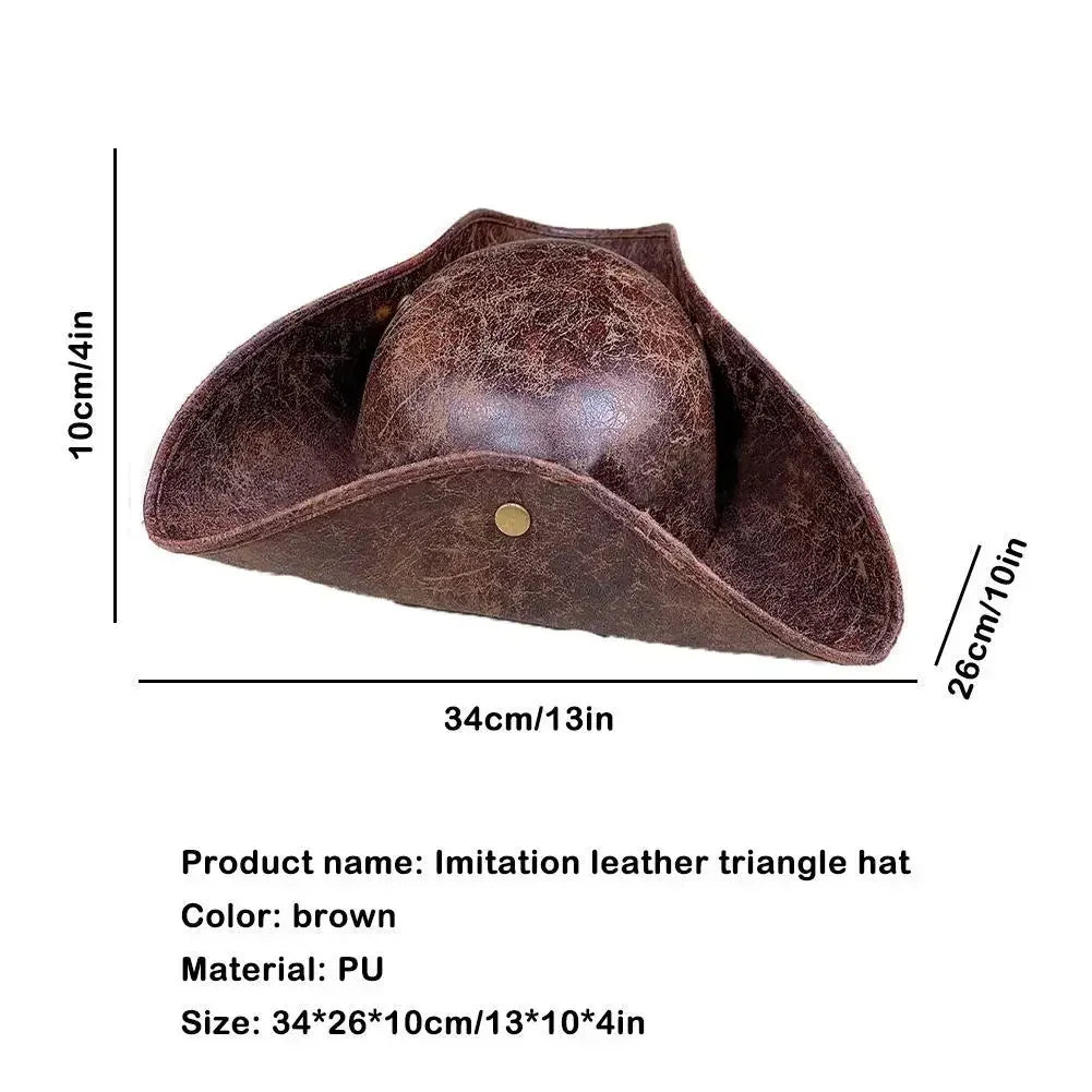 Faux Leather Pirate Hat Brown Captain Hat Vintage Button Masquerade Party Cosplay Costume Hat For Men Women Photography Props