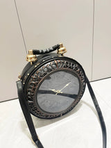 Vintage Clock-Style Circular Shoulder Bag