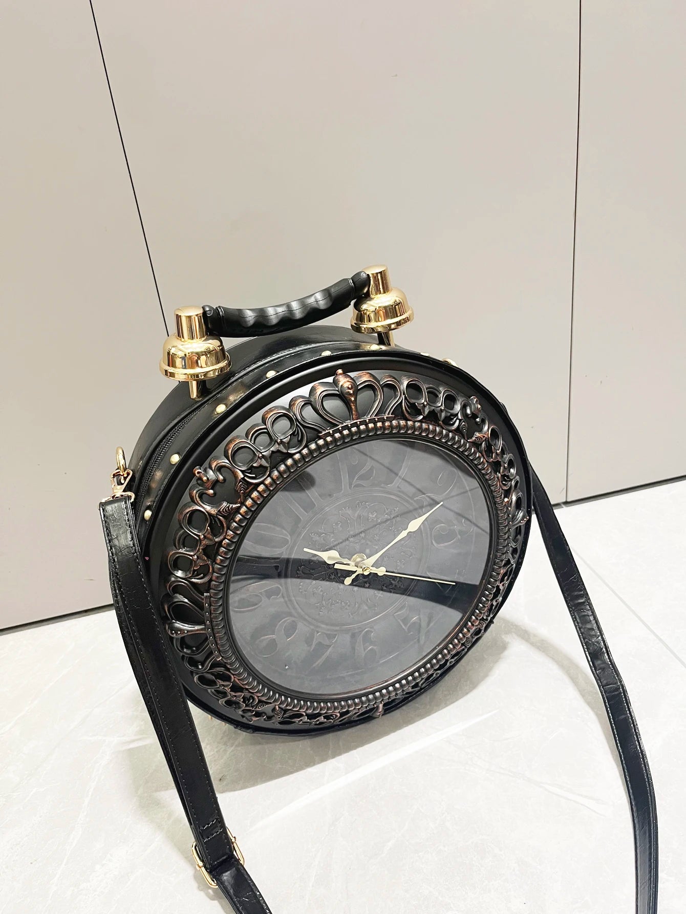 Vintage Clock-Style Circular Shoulder Bag