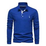 AIOPESON Men's Deer Embroidery Polo Shirt – Long Sleeve