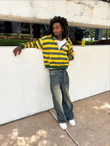 Y2K Striped Zip-Up Hoodie with Embroidery