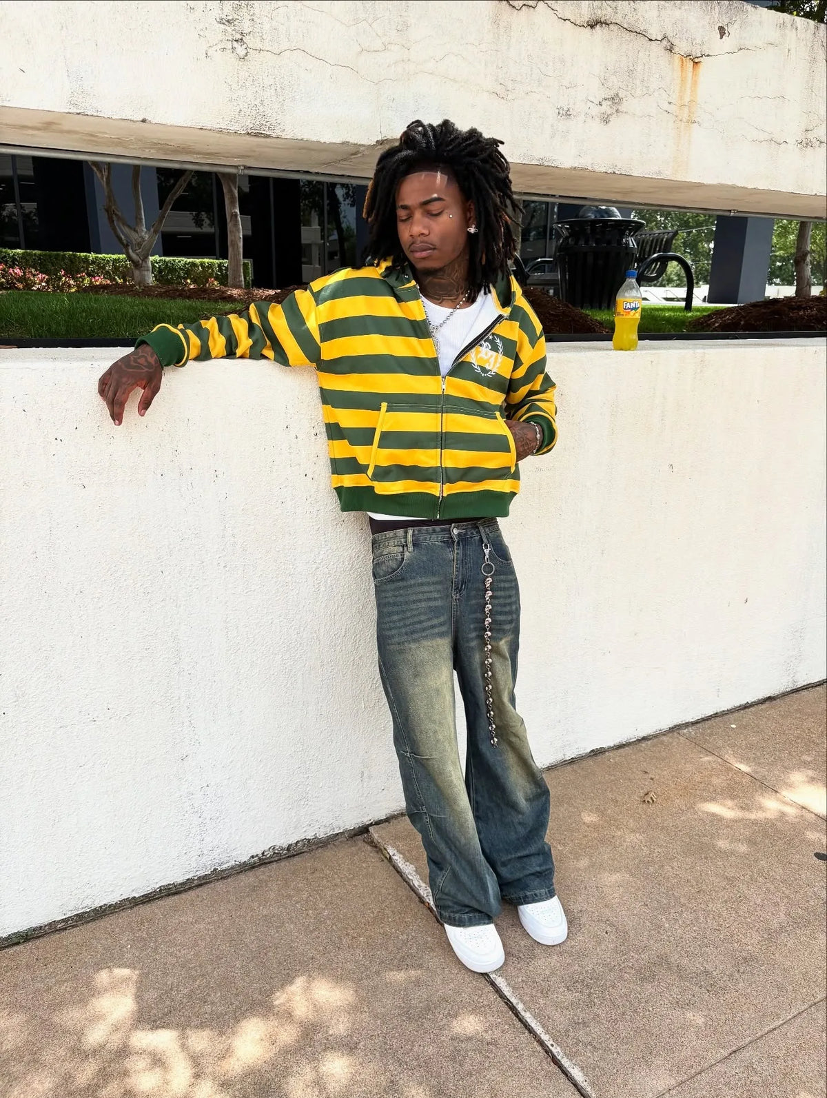 Y2K Striped Zip-Up Hoodie with Embroidery
