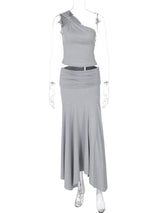 Tossy Fashion Pleated 2 Piece-Set Long Skirt For Women Off-Shoulder Cropped Pullover Top And Slim Long Skirt Sets Female Outfits