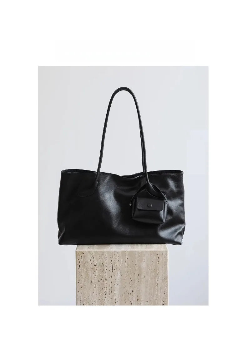Motingsome Oversized Natural Leather Woman Bags 2025 New Fashion Handbag and Purses Large Capacity Commuter Bag Casual Tote