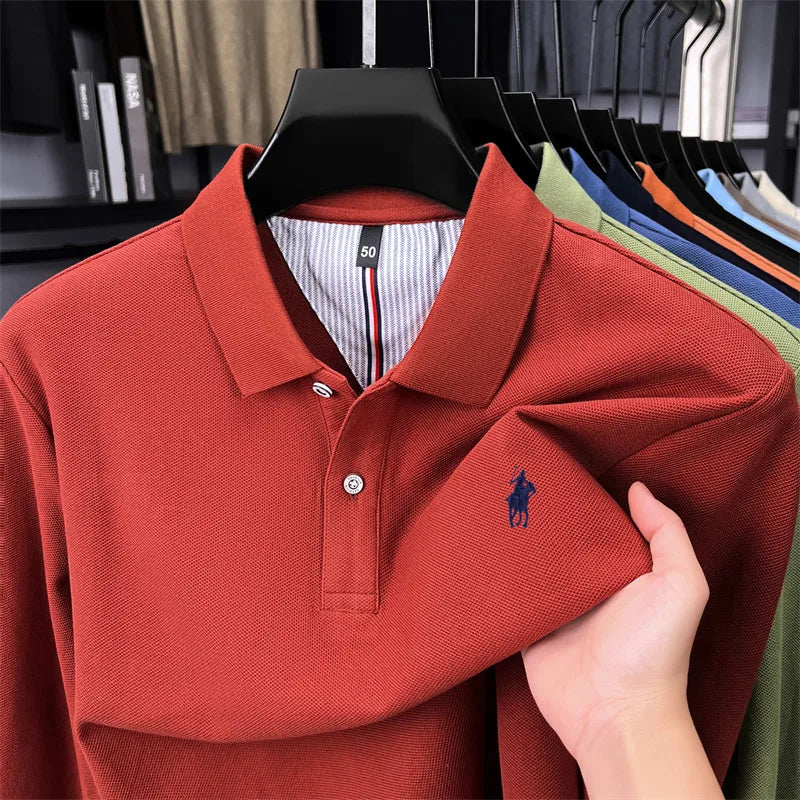 Premium Cotton Embroidered Long Sleeve Polo Shirt