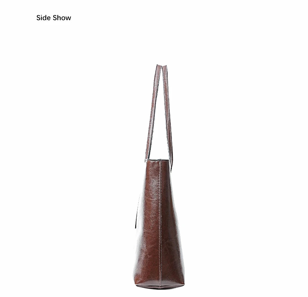 New Coffee Women Handbag 100% Genuine Leather Ladies Shoulder Purse Ladies Black Tote Bag Large Capacity Shopper Bags Brown
