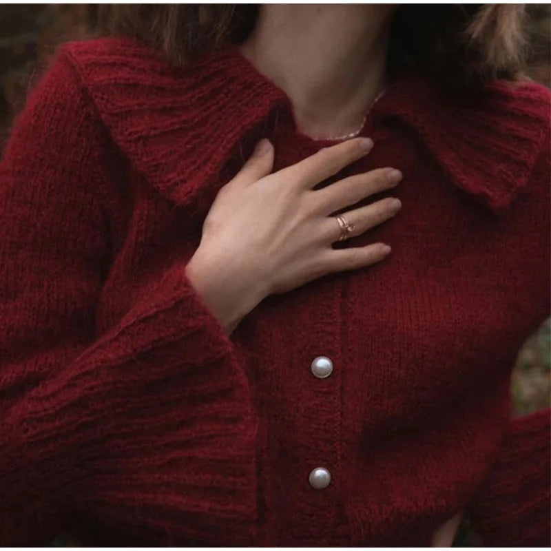 Vintage-Style Printed Knit Cardigan
